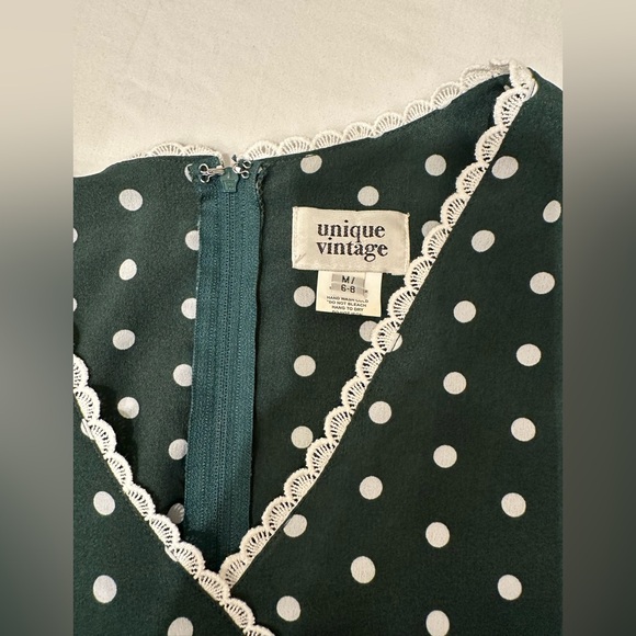 Unique Vintage Women's Polka Dot Bustier Dress M Lace Pockets Retro Pinup 50's - Picture 9 of 10